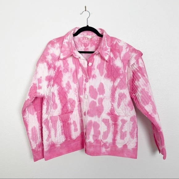 LoveShackFancy Adelade Tie Dye Cotton Quilted Jacket Pink Large Casual - Picture 3 of 8